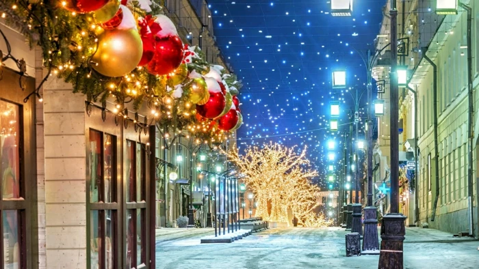 winter christmas city decoration tree lighting