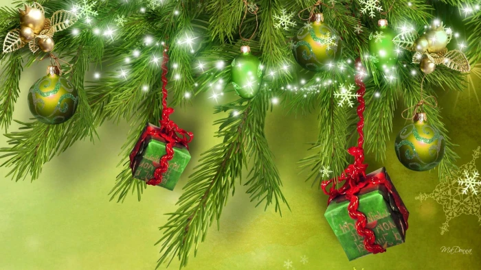 Celebrate In Green green christmas tree illustration lights