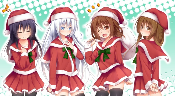 four female anime characters wallpaper Christmas girls 2k