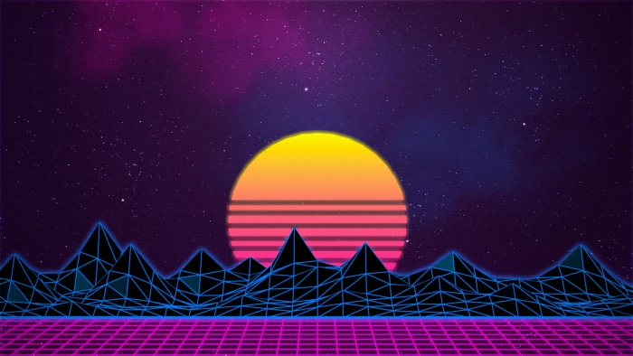 black and yellow mountains illustration New Retro Wave neon