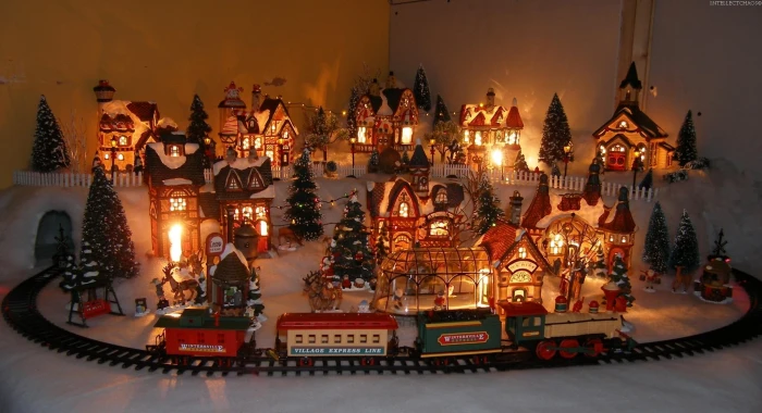Christmas In The Town christmas village set with train new year 2k
