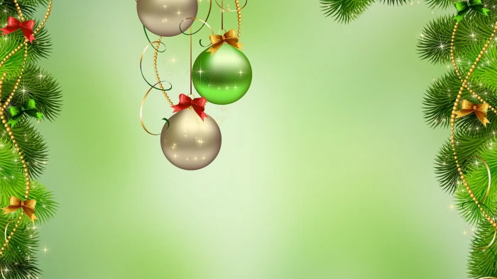 silver and green Christmas baubles illustration new year balls