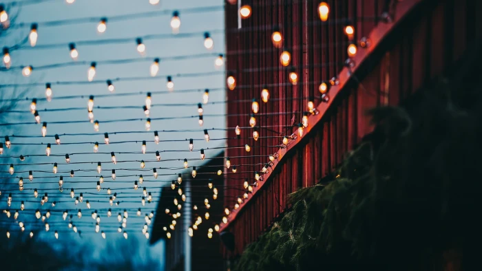black string lights shallow focus photo of christmas