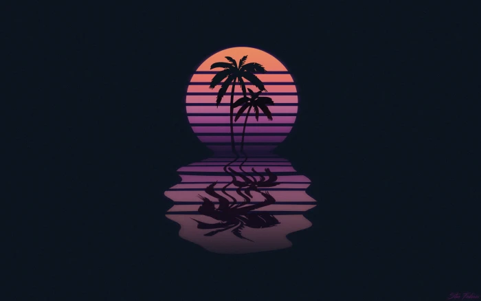 silhouette of coconut tree illustration two trees and sun