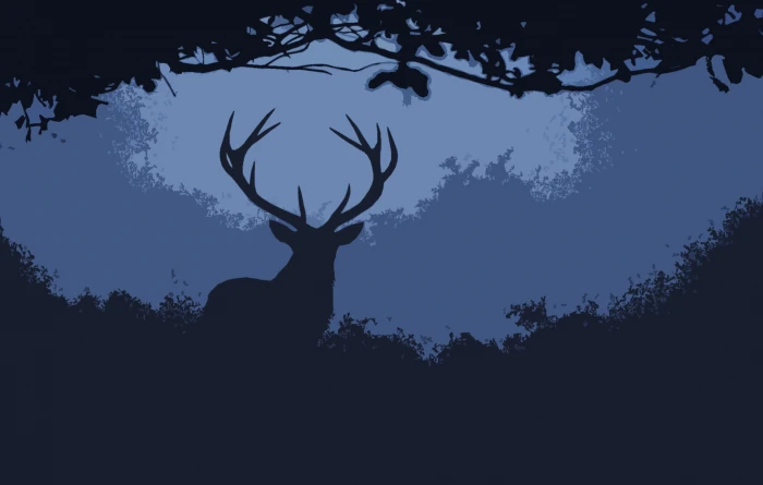 silhouette of deer illustration male on grass painting 2k