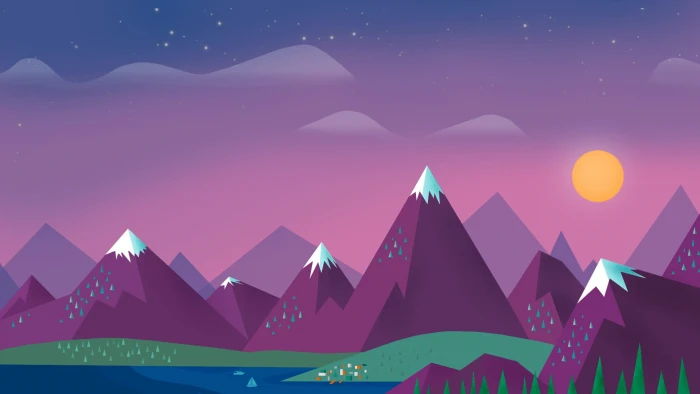 purple mountains illustration green field and mountain drawing