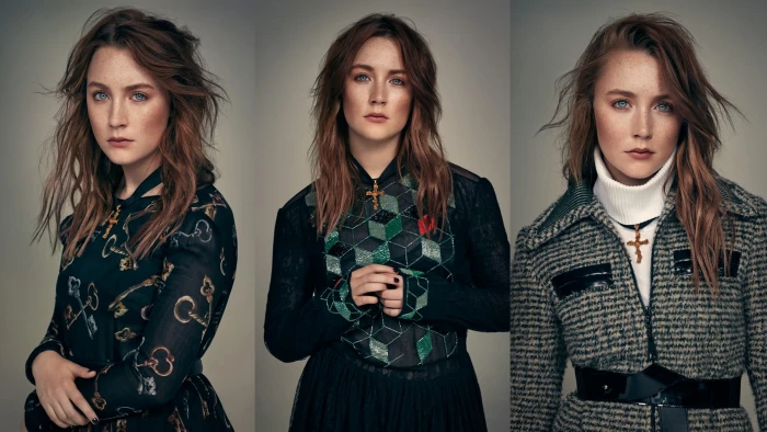 actress collage Saoirse Ronan long hair indoors hairstyle