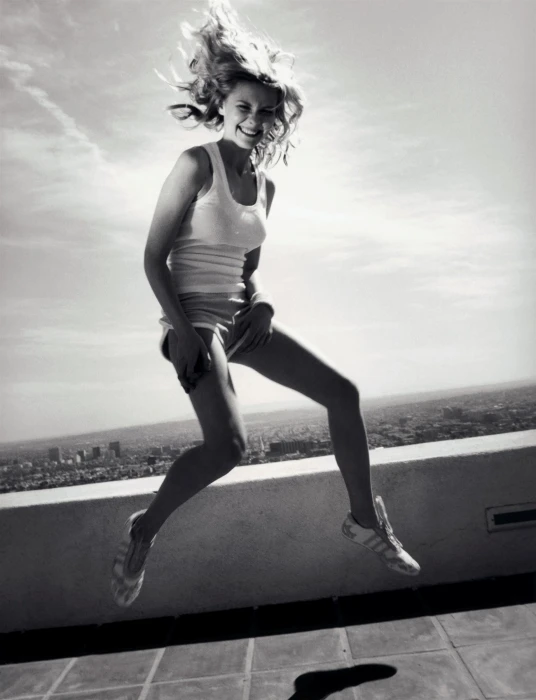 actress monochrome Kirsten Dunst jumping women outdoors