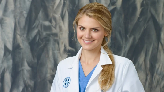 Eliza Coupe actress Scrubs blonde smiling long hair looking at viewer