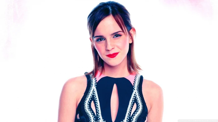 women Emma Watson brunette actress red lipstick makeup