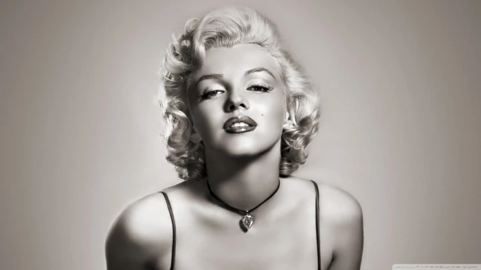 women necklace actress face Marilyn Monroe monochrome