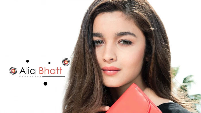 Alia Bhatt brown eyes white background brunette pink lipstick