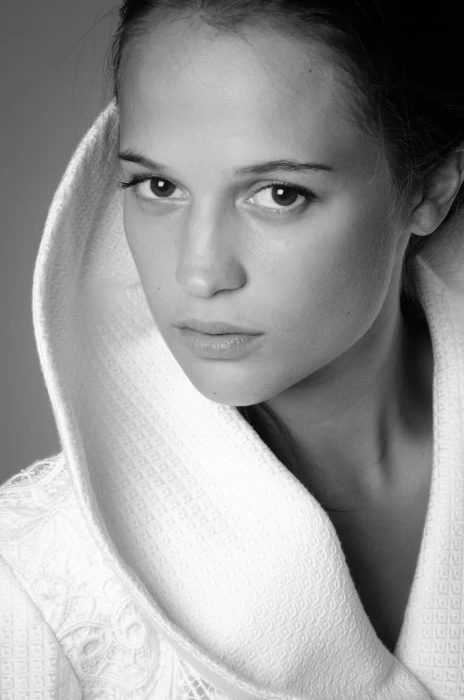 Alicia Vikander actress women monochrome portrait looking at camera