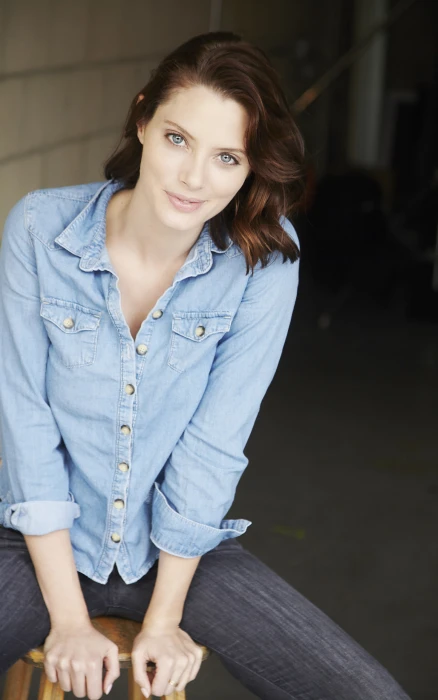 April Bowlby women actress brunette jean shirt portrait display