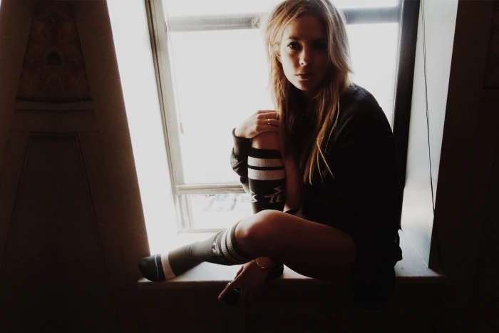 Ashley Benson women blonde celebrity socks looking at viewer 2k