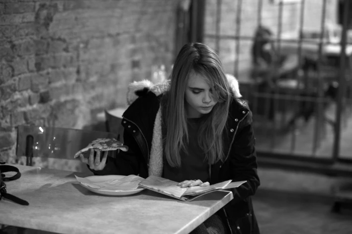 Cara Delevingne women blonde actress monochrome black jackets 2k