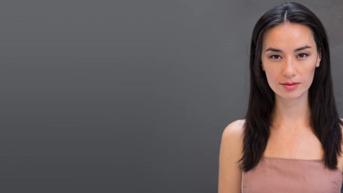 Cara Gee closeup brunette actress gray background 2k 4k 5k