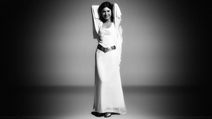 Carrie Fisher Star Wars women monochrome arms up Princess Leia 2k