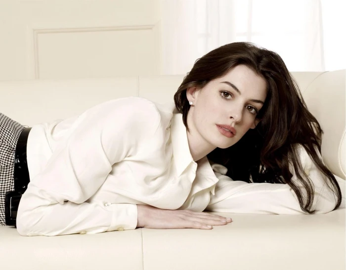 Celebrity Anne Hathaway HQ white long sleeve blouse celebrities