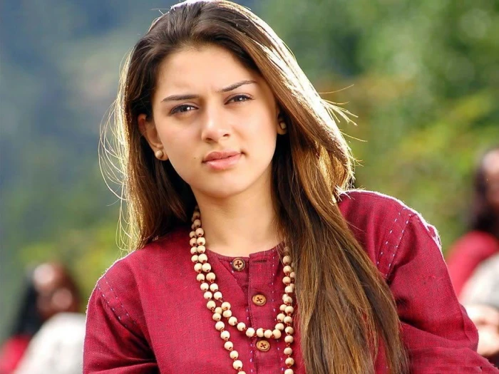 Cute Hansika Motwani women's red crew neck top Female Celebrities 10