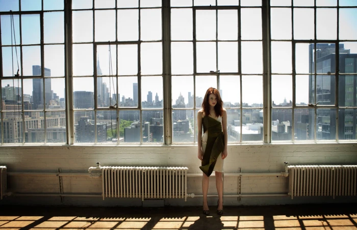 Emma Stone window cityscape women actress celebrity one person