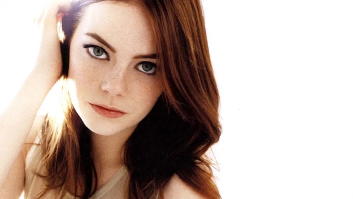 Emma Stone women face redhead green eyes freckles actress