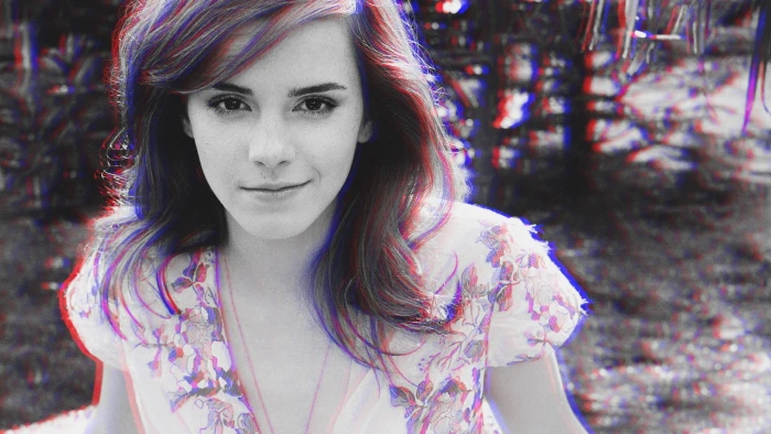 Emma Watson anaglyph monochrome actress women portrait
