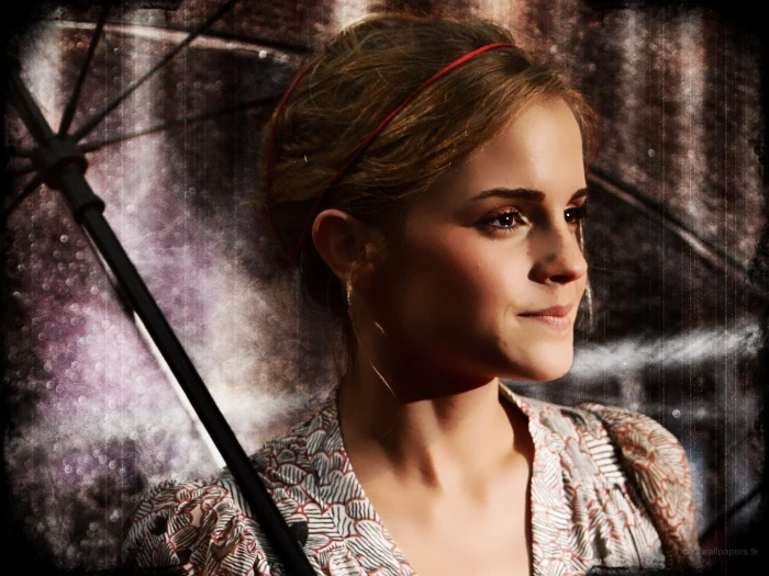 Emma Watson umbrella actress celebrity looking away women