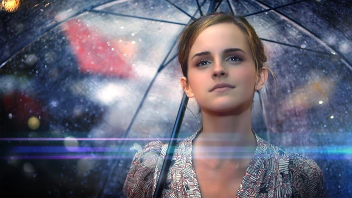 Emma Watson umbrella actress face women celebrity portrait