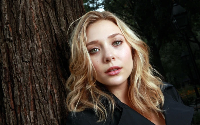 Elizabeth Olsen women blonde face actress green eyes trees 48