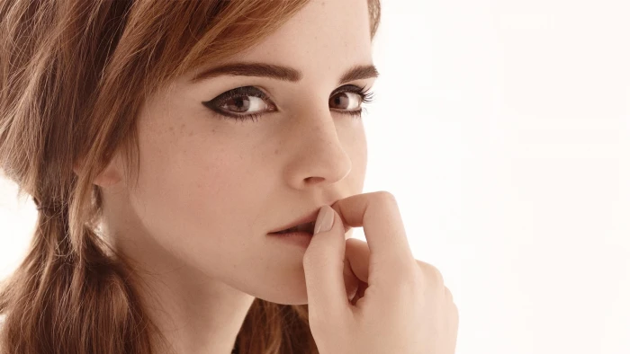 Emma Watson women actress long hair face portrait brunette