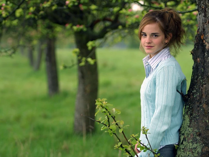 Emma Watson women white sweater shirt looking at viewer 2k