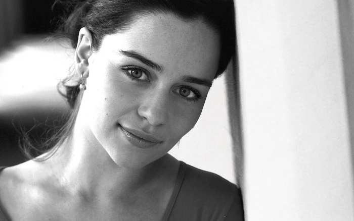 Emilia Clarke brunette monochrome actress face women