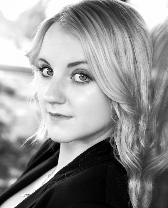 Evanna Lynch looking at viewer monochrome actress portrait