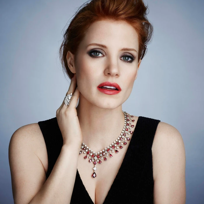 Jessica Chastain actress green eyes redhead red lipstick 2k