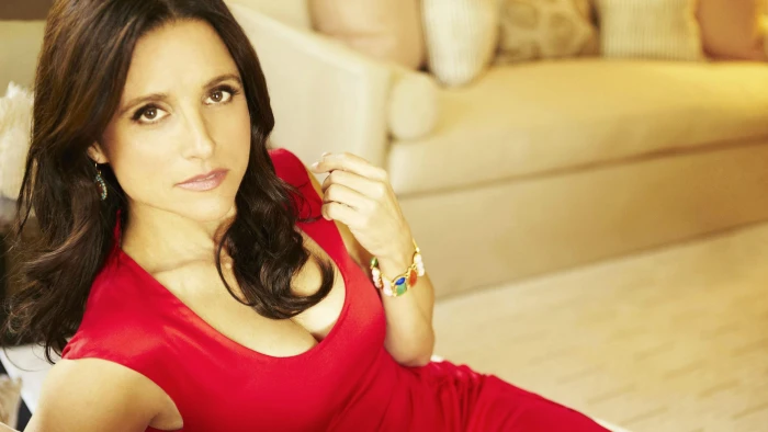 Julia Louis Dreyfus brunette actress red dress portrait 2k