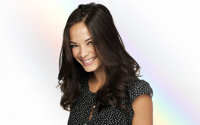 Kristin Kreuk women smiling actress simple background portrait