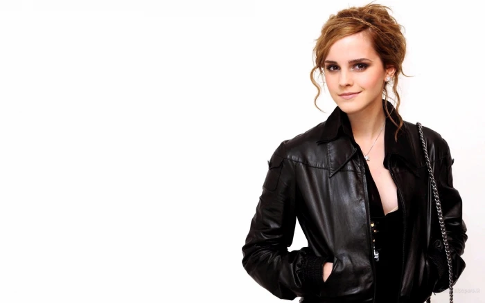 leather jacket emma Women watson actress young adult