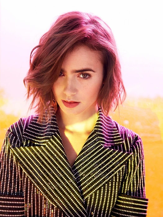 Lily Collins portrait women redhead hair in face display