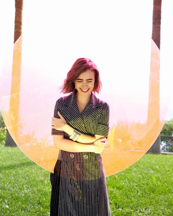 Lily Collins women celebrity redhead filter actress outdoors 42