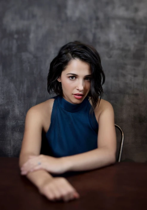 Naomi Scott women actress brunette looking at viewer sitting 56