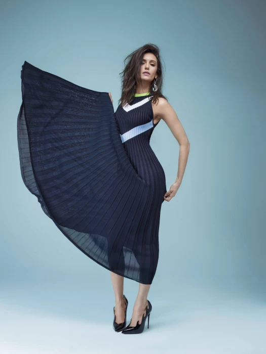 Nina Dobrev actress women blue dress brunette brown eyes 2k