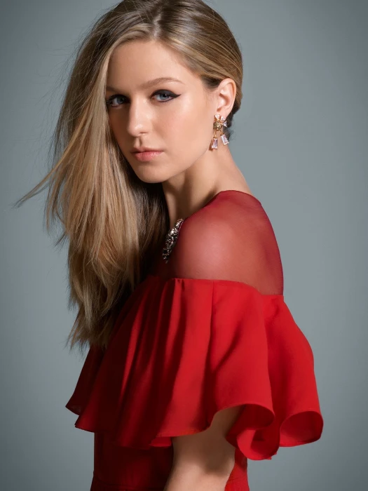 Melissa Benoist actress blue eyes women straight hair long