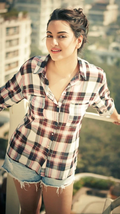 Sonakshi Sinha In Chex Shirt women's white red and black plaid dress shirt