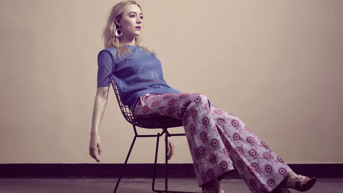 Saoirse Ronan blonde actress one person sitting seat full length 2k