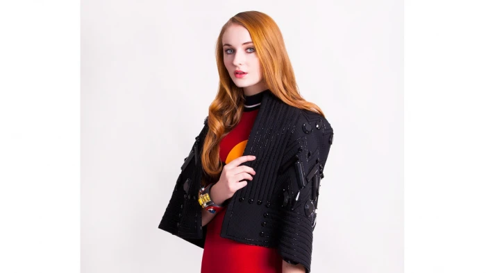 Sophie Turner actress women redhead simple background celebrity