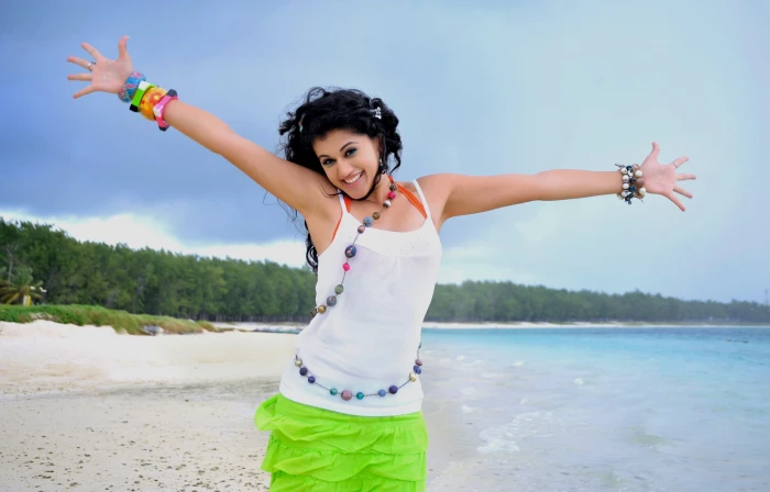 Taapsee Pannu In Veera women's white spaghetti strap top Female Celebrities 2k