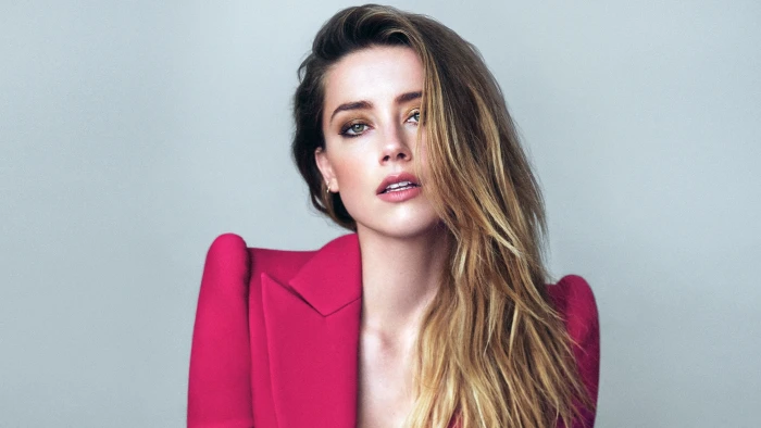 women Amber Heard blonde long hair actress wavy cleavage 2k