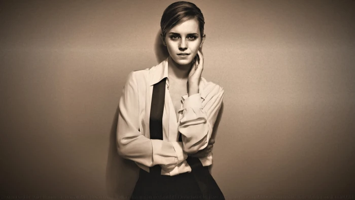 woman's face Emma Watson blouses sepia women brunette actress 2k