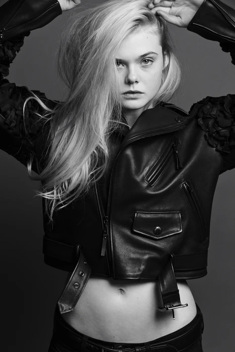 women Elle Fanning actress monochrome leather jackets